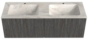 Mondiaz Kurve-dlux 130cm badmeubel shadow met 2 lades en wastafel leaf dubbel 2 kraangaten ostra