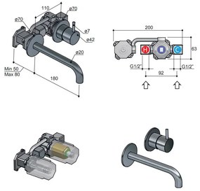 Hotbath Cobber 2-gats inbouw wastafelkraan 18cm gepolijst messing