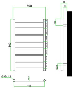 Eastbrook Emsbury elektrische handdoekradiator 50x80cm 150W RVS gepolijst