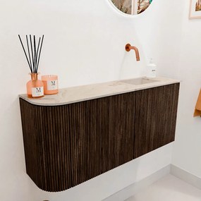 Mondiaz Joya DLux 90cm toiletmeubel ronding links walnut met wastafel faye rechts zonder kraangat frappe