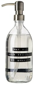 Wellmark Handzeep helder glas messing pomp 500ml tekst MAY ALL YOUR TROUBLES BE BUBBLES Zwart label 8719325913071