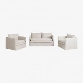 Woonkamerset Met 2-zitsbank En 2 Fauteuils In Linnen En Katoen Grace Stof Beige - Sklum