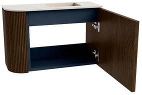 Mondiaz Joya DLux 60cm toiletmeubel ronding links walnut met wastafel faye rechts zonder kraangat meli