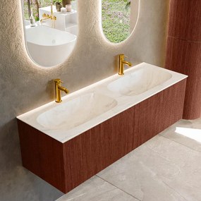 Mondiaz Kurve-dlux 140cm badmeubel ruby met 2 lades en wastafel stor small dubbel 2 kraangaten ostra
