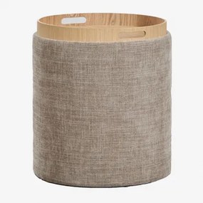 Berkeleni Ronde Gestoffeerde Bijzettafel Met Dienblad En Opbergruimte, Ø40 Cm Stof Zandbruin - Sklum