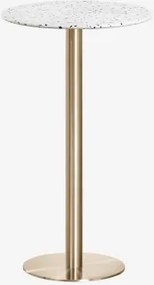 Ronde Hoge Bartafel Ø60 Cm In Terrazzo Xiren Ivoor En Zwart Terrazzo - Geborsteld Goud - Sklum