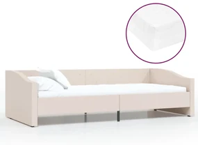 vidaXL Slaapbank met matras en USB stof crèmekleurig 90x200 cm