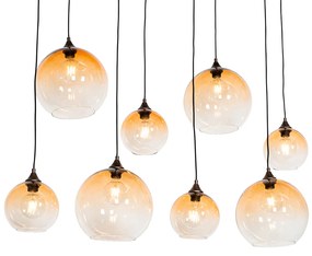 Art Deco hanglamp donkerbrons met amber glas 8-lichts - Sandra