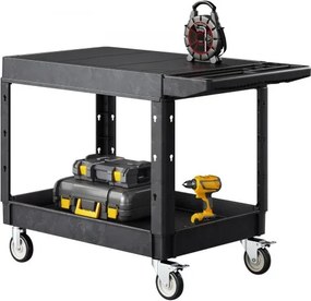 VEVOR Gereedschapswagen, draagvermogen 250 kg, werkplaatswagen, multifunctionele wagen van kunststof met twee schappen en 360° zwenkwielen (2 met remmen), geschikt voor magazijn, garage en schoonmaak, 1180x650x865 mm