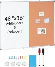 VEVOR 48" x 36" Whiteboard &amp; Kurkbord Combo met Aluminium Frame – 2-in-1 Magnetisch Droog Uitwisbaar Bulletin Board voor Wandmontage – Ideaal voor School, Thuis, Kantoor