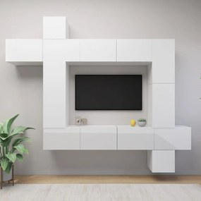 vidaXL 9-delige Tv-meubelset spaanplaat hoogglans wit