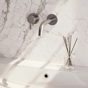 Brauer Brushed Edition ColdStart wastafelkraan inbouw gebogen uitloop en rozetten model E2 RVS geborsteld PVD