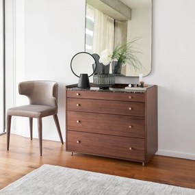 Ladekast met 4 laden, walnootfineer en amber marmer, Noham