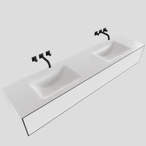 Zaro Lagom volledig naadloos solid surface onderkast 190cm mat zwart met 2 lades Push tot open. Compleet met solid surface wastafel met 0 kraangat(en)