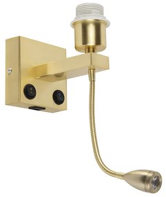 Art deco wandlamp goud met USB en flexarm - Brescia Combi