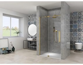 Van Rijn Products ST08 Nis draaideur - 140x200cm - helder glas - dikte 8mm - 2 delig - muurprofiel - stabilisatiestang - Messing ST08300140HESB