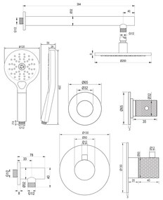 Brauer Brushed Carving complete inbouw regendouche set 07 met 20cm douchekop, rechte muurarm en 3 standen handdouche RVS geborsteld PVD