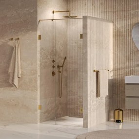 BRAUER Void Carving Nisdeur - 2-delig - 100x200cm - 60cm draaideur aan muur - glascoating - omkeerbaar - helder glas - geborsteld goud PVD GS-VOCN2H6040200GG