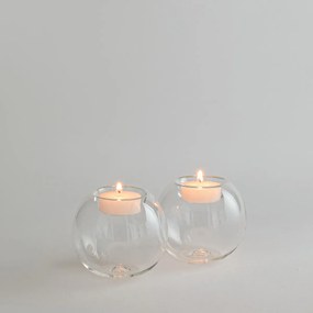 Set van 2 kandelaars van transparant glas, hoogte 7,5 cm, OVIA