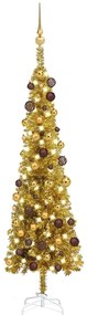 vidaXL Kerstboom met LED's en kerstballen smal 120 cm goudkleurig
