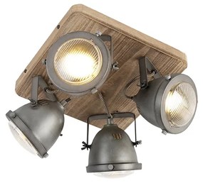 Smart plafondlamp staal met hout incl. 4 WiFi GU10 - Emado Industriele / Industrie / Industrial GU10 vierkant Binnenverlichting Lamp