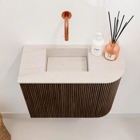 Mondiaz Joya DLux 50cm toiletmeubel ronding rechts walnut met wastafel faye links zonder kraangat meli