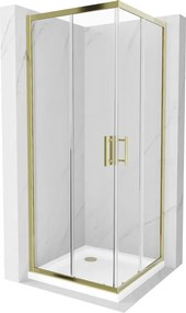 Mexen Rio douchecabine vierkant 80 x 80 cm, transparant, goud + Flat douchebak, wit - 860-080-080-50-00-4010G