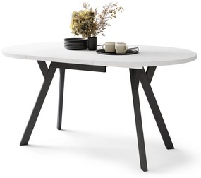 ALMO Wit Mat/Zwarte poten - RONDE LOFT/INDUSTRIËLE TAFEL VOOR WOONKAMER/EETKAMER, UITSCHUIFBAAR