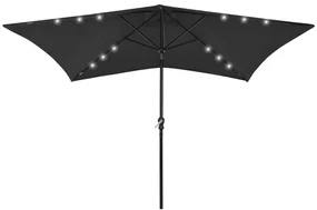 vidaXL Parasol met LED's en stalen paal 2x3 m zwart