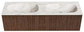 Mondiaz Kurve-dlux 150cm badmeubel walnut met 2 lades en wastafel stor small dubbel 2 kraangaten frappe