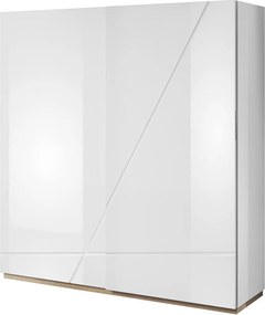 Kledingkast Corfioa 111, Wit, Glanzend wit, 200x216x60cm, 168 kg, Kledingkast deuren: Schuivend, Aantal planken: 5, Aantal planken: 5