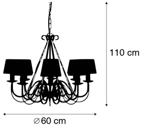 Eettafel / Eetkamer Kroonluchter crème met klemkap 12 cm zwart - Giuseppe Klassiek / Antiek, Landelijk / Rustiek E14 rond Binnenverlichting Lamp