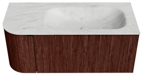 Mondiaz Kurve-dlux 105cm badmeubel ronding links ruby met 1 lade en deur en wastafel big small kraangat rechts opalo