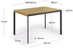 Kave Home Nadyria Design Eettafel Uitschuifbaar Eiken 120-160 Cm