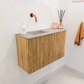 Mondiaz Joya DLux 70cm toiletmeubel ronding rechts oak met wastafel faye links zonder kraangat glace