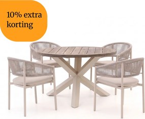 + 10% kassakorting | Diningset Bellagio | 4 personen teakhout | Tuinset stapelbaar | 5-delig | Kees Smit Tuinmeubelen