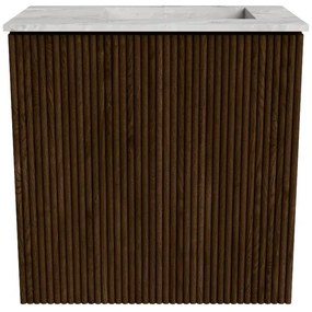 Mondiaz Joya DLux 40cm toiletmeubel walnut met wastafel faye rechts zonder kraangat glace