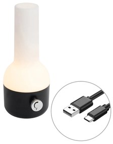 Buiten tafellamp zwart met wit incl. LED oplaadbaar IP44 - Haard