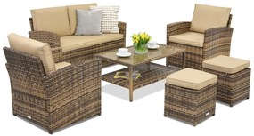 Monaco Coffee tuinmeubelen 4 + 2 Garden Point poefs bruin