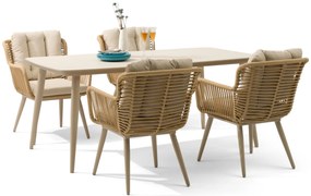 Tuinset 4 personen 180 cm Aluminium/wicker Taupe Coco Custa/Vienna