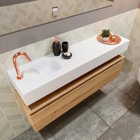 Mondiaz Andor toiletmeubel 120cm eiken met witte wastafel links met kraangat