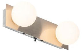 Badkamer Wandlamp staal 28 cm IP44 2-lichts met schakelaar - Cederic Modern G9 IP44 Lamp