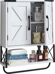 VEVOR Badkamer Wandkast Medicijnkast met 2 deuren en verstelbare planken, Opbergkast Hangkast met open scheidingswand en handdoekenrek voor Keuken Toilet Wasruimte