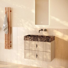 Muebles Murcia badmeubel ribbelfront 80cm naturel eiken met Dark Emperador wastafel zonder kraangat