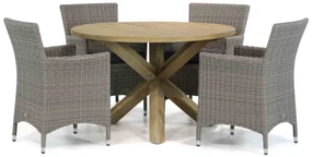 Tuinset Ronde Tuintafel 4 personen 120 cm Wicker Grijs Garden Collections Dublin/Sand