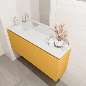 Mondiaz Olan 120cm toiletmeubel ocher met wastafel talc links 1 kraangat