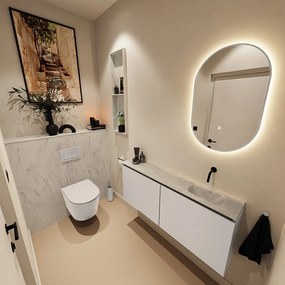 Mondiaz Ture DLux toiletmeubel 120cm linen met wastafel opalo rechts zonder kraangat