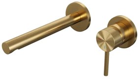 Brauer Gold Carving Wastafelmengkraan inbouw - rechte uitloop links - hendel lang smal carving- model A 1 - PVD - geborsteld goud 5-GG-004-S6-65