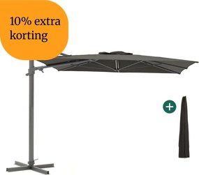+ 10% kassakorting | Parasol Shadowline Francisco | Inclusief hoes | Vierkant | 300x300cm | Met draaihendel | Zwart | Kees Smit Tuinmeubelen