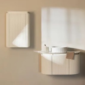 Carsone Zwevend Badkamermeubelset 90x50 Cm Van Hout Natuurlijk Hout & Natuurlijk Hout & Redondo Cerámica Blanco Rayas Ø36 Cm Sinqua & - Sklum